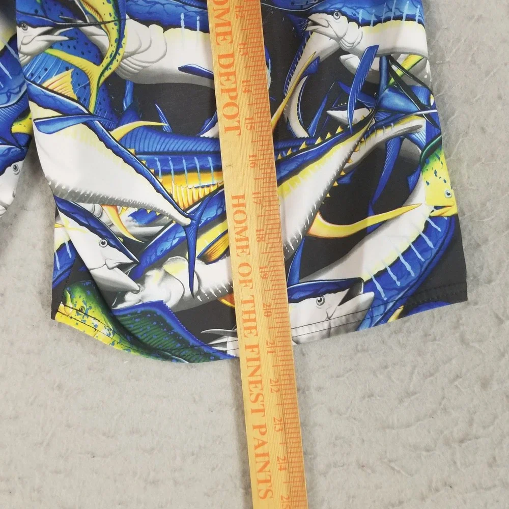 Pelagic Board Shorts Mens 32 Blue‎ Hydro-Lite Fish Print Marlin Tuna Mahi Mahi